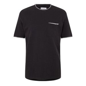 Threadbare Mens Perth Knitted T-Shirt / Black/Ecru